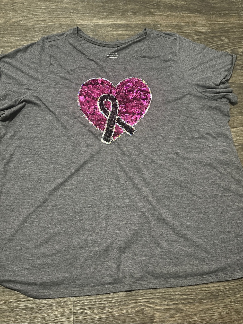 torrid Gray Tee with Pink Sequin Heart and Black Ribbon Accent